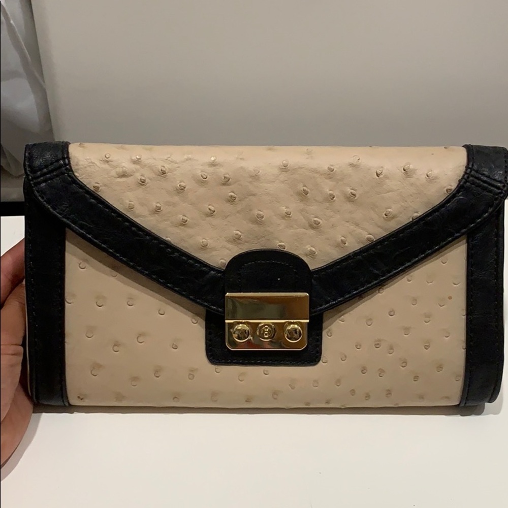 Also Ostrich Beige and Black Clutch